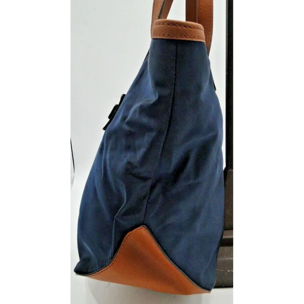 Michael Kors Kempton Nylon Satchel Tote Purse Shoulder Bag in‎ Navy and Brown